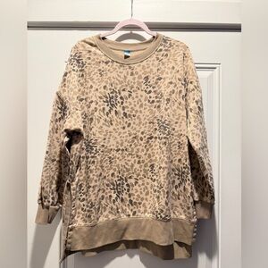 Old Navy Tan Leopard Print Crewneck with Side Slits